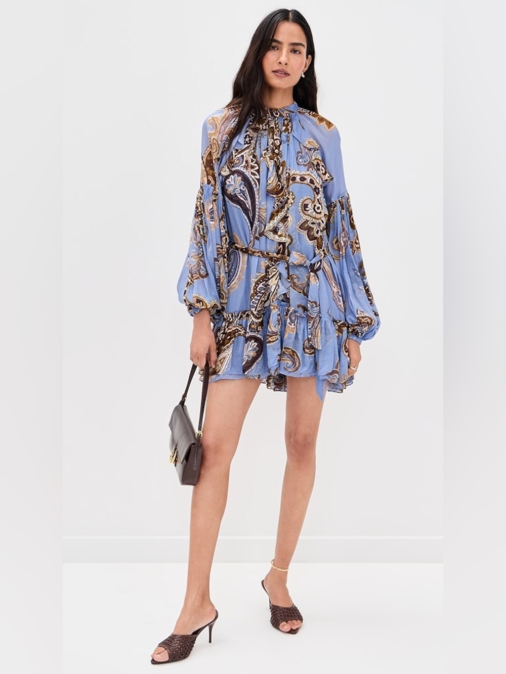Hemant & Nandita Saya Ruffle Short Mini Dress Blue Paisley NWT Size Small - Picture 3 of 13